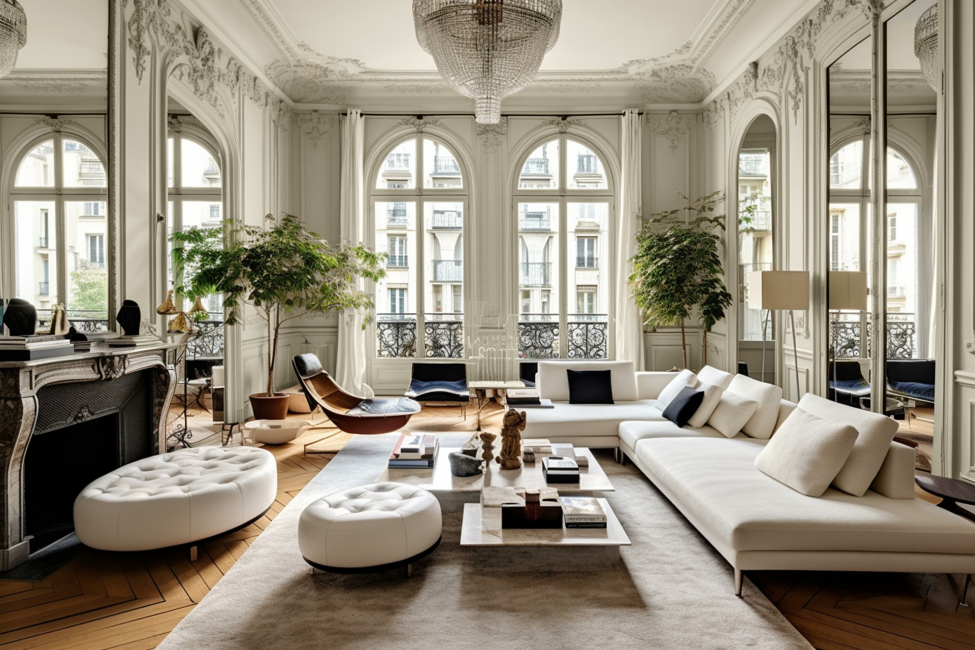 Salon w stylu francuskim. Polecany kolor na ściany to C78 Tajemniczy Kalcyt MAGNAT Ceramic.