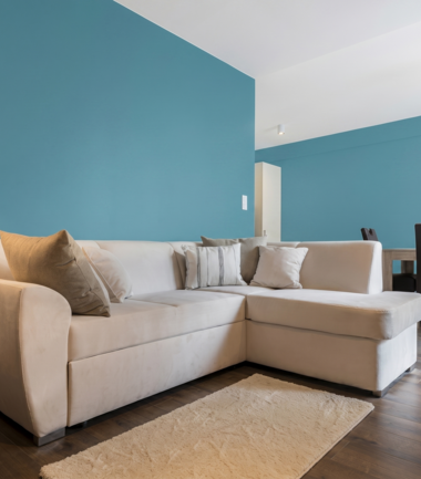 Salon &ndash; wnętrze z pomalowaną ścianą w kolorze S3040-B20G