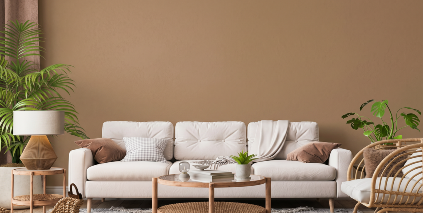 Salon z beżową ścianą MP23 Aromatyczna Kawa