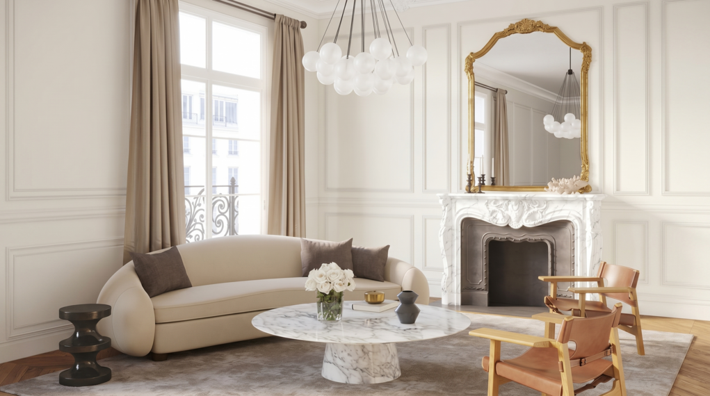 Salon &ndash; wnętrze z pomalowaną ścianą w kolorze C1 Biały Diament