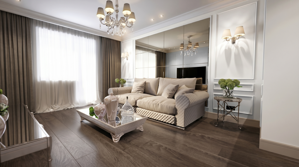 Elegancki salon w klasycznym stylu z sofą w kolorze beżowym i ścianą w kolorze S0300-N